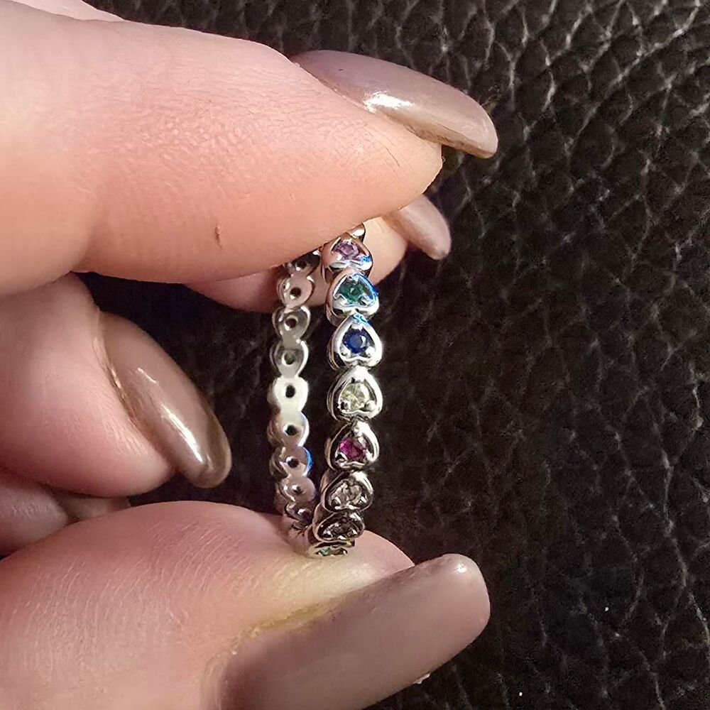 Super Cute & Colorful Multi-Gemstone Heart Eternity Band, Size 9.5